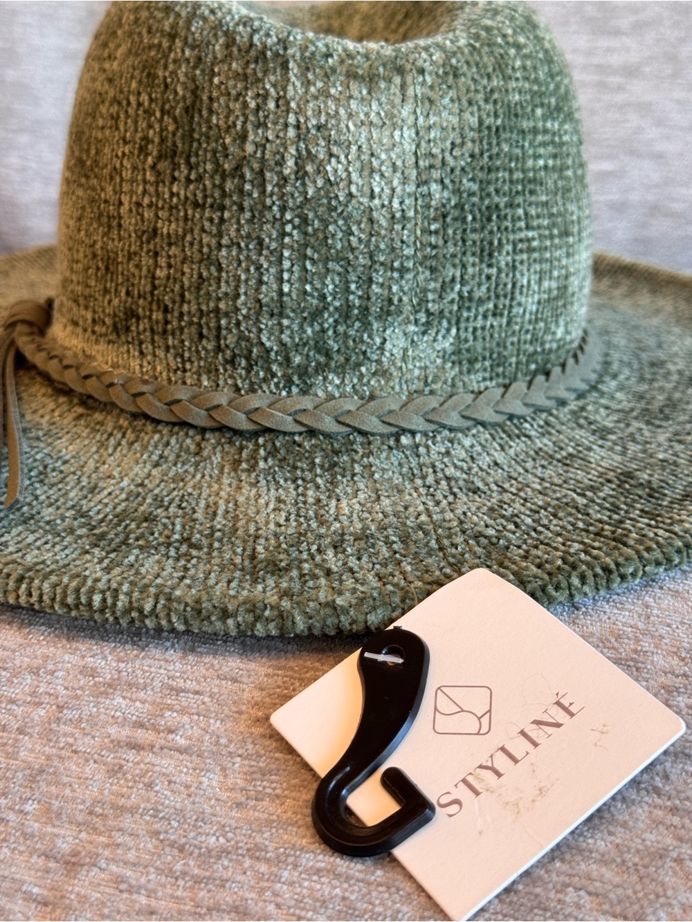 Styline Ribbed Chenille Panama Fedora Hat - Sage Olive with Braided Band NWT - Picture 2 of 4